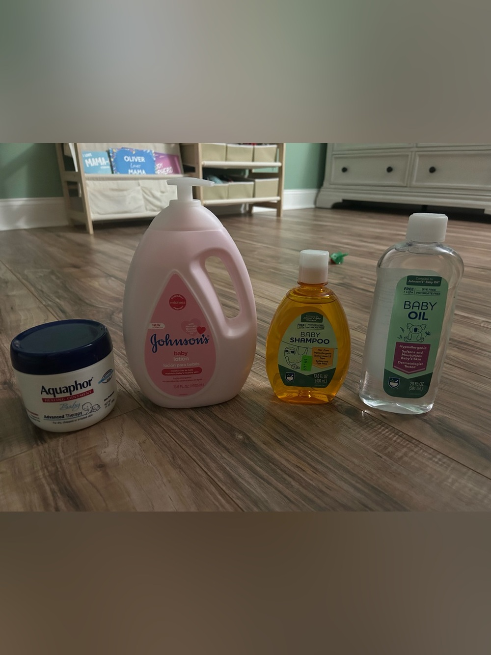 Baby Bundle Set. Aquaphor, baby lotion, baby oil, baby shampoo, swim diapers.